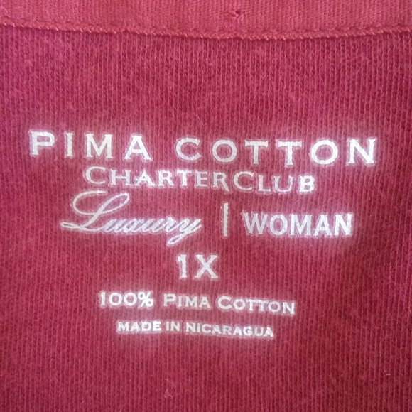 Charter Club Maroon Pima Cotton Tee - Picture 5 of 7